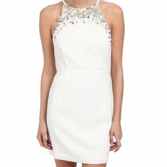 French Connection Size 8 New Moon Beaded White Mini‎ Dress Lined NWT - Picture 1 of 13